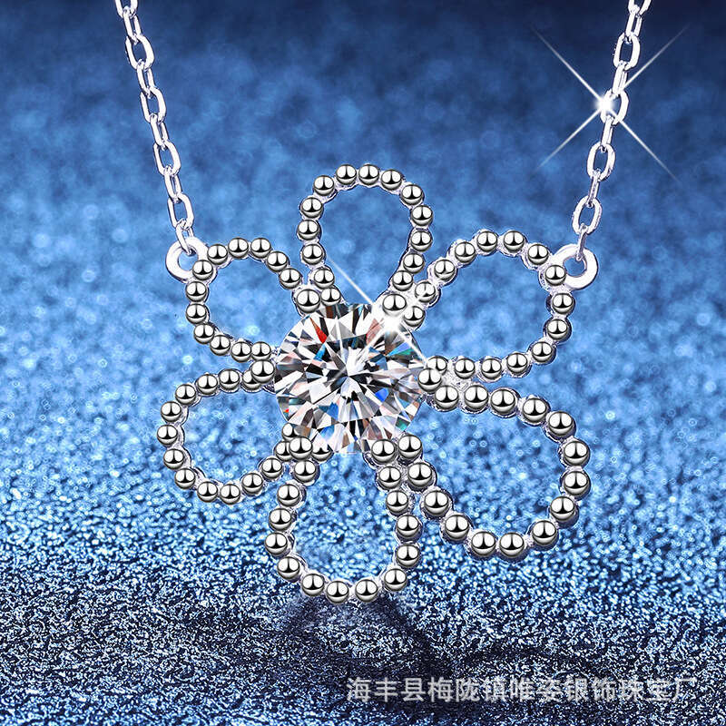 S Pure Sier D Color Moissanite Five-Petal Flower Collarbone Chain Ins Internet Celebrity Camellia Necklace 3ff