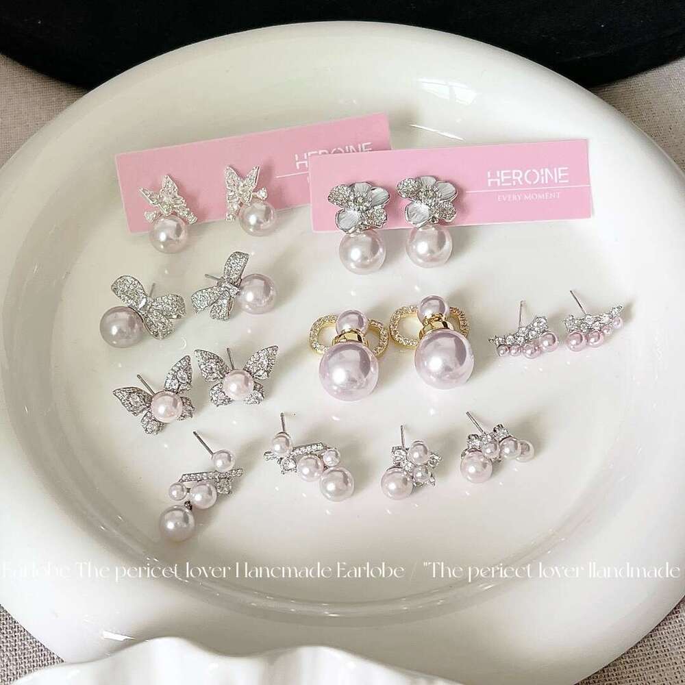 Manta Rose Pearl Zircon Set Versatile Light Elegant Unique High-end Feel Earrings for Women