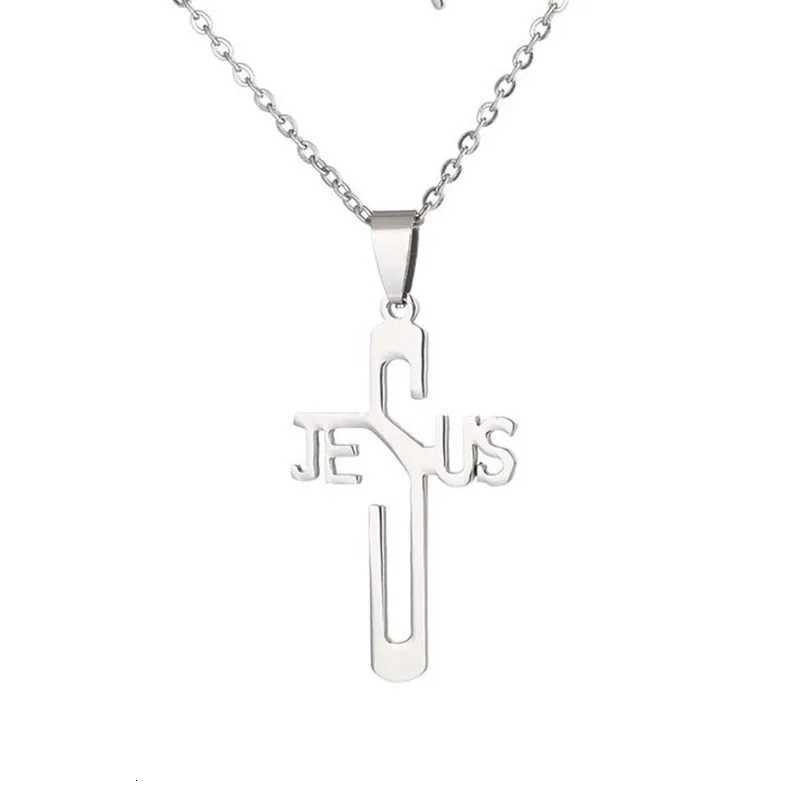 Stainless Steel Cross Pendant Monogram Jesus Choker Necklace Men Women Daily Wear Jewelry W250718