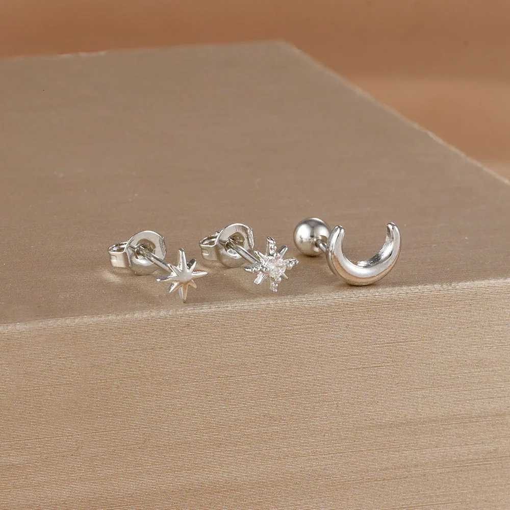3-Piece Stainless Steel Star Moon Ear Stud Earrings Set for Women Daily Wear Cartilage Piercing Earring Punk Unisex Rock Jewelry XJ250718