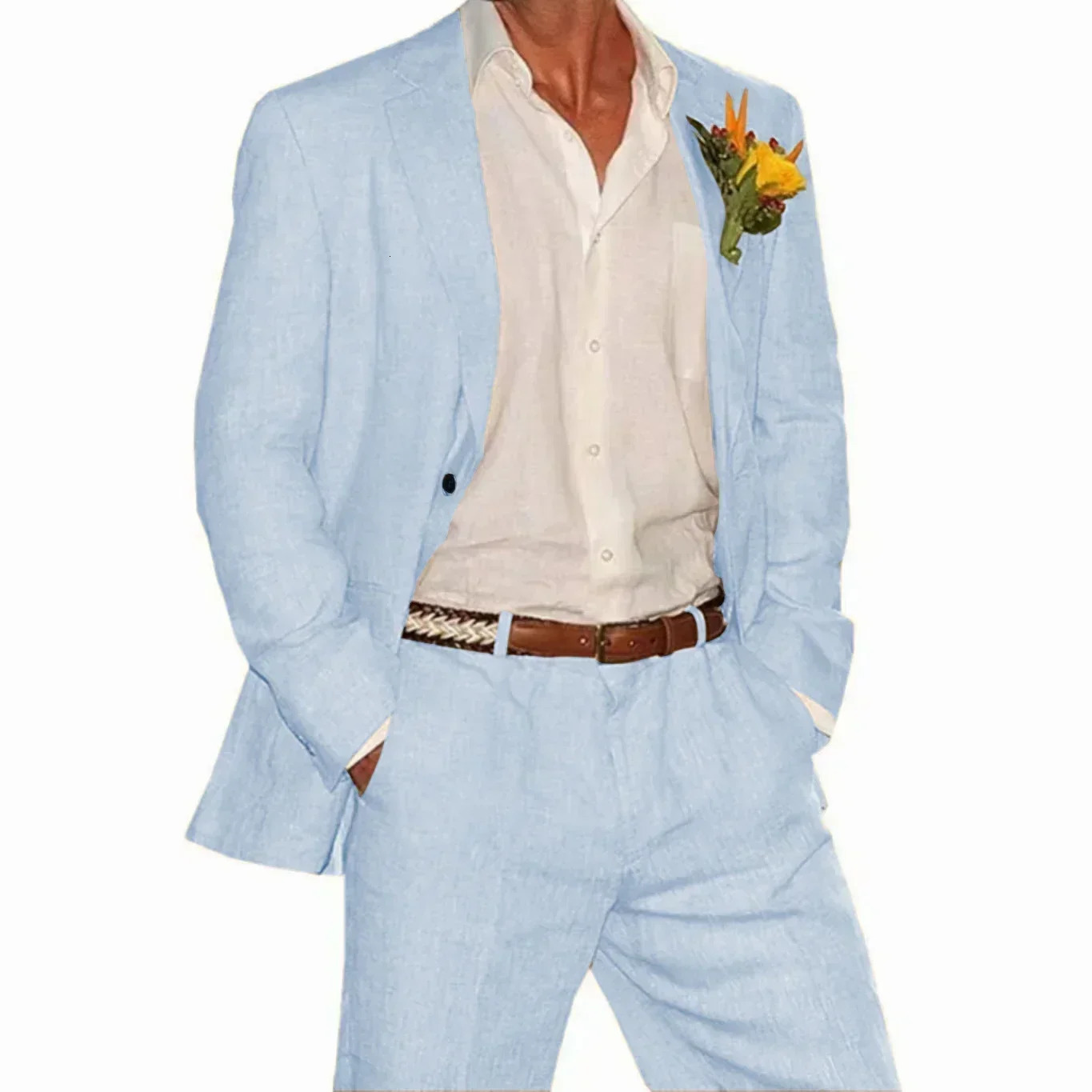 Linen Suit2 Pieces Blazer and Pants SetOne Buttonmens Suit for Wedding for Summer BeachGroomsmenElegant Man Suit 250715