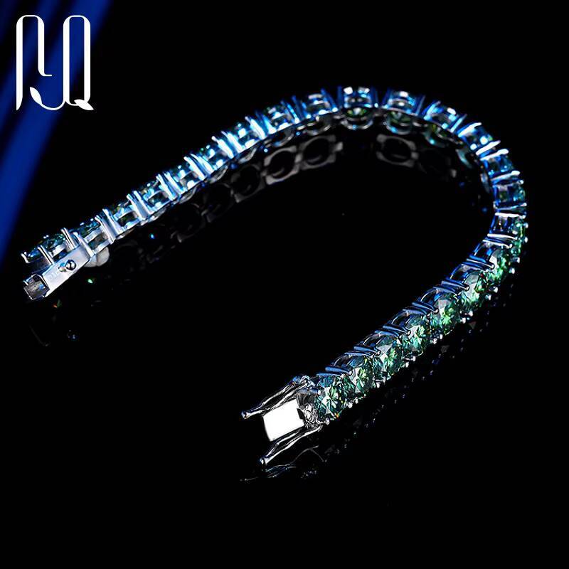 3/4/5/6.5mm Summer Color Blue Green Moissanite Tennis Bracelet 925 Sterling Silver Tennis Bracelet Green Moissanite Tennis Chain