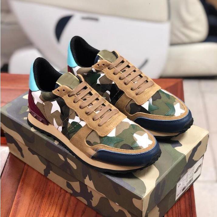 top quality camouflage sneaker casual shoe women men rivet studded leather flats mesh camo suede trainers premium rockrun&ocy;valentino&acy;valentinoshoe