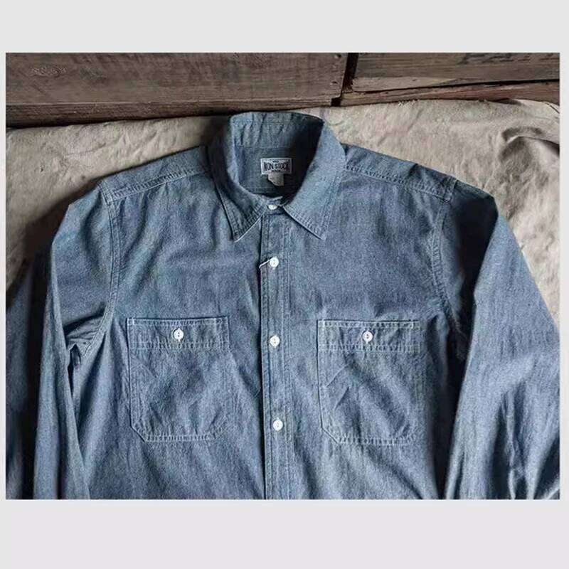 Non_Stock_50S Classic Double Patch Pocket Youth Long-Sleeved Work Shirt