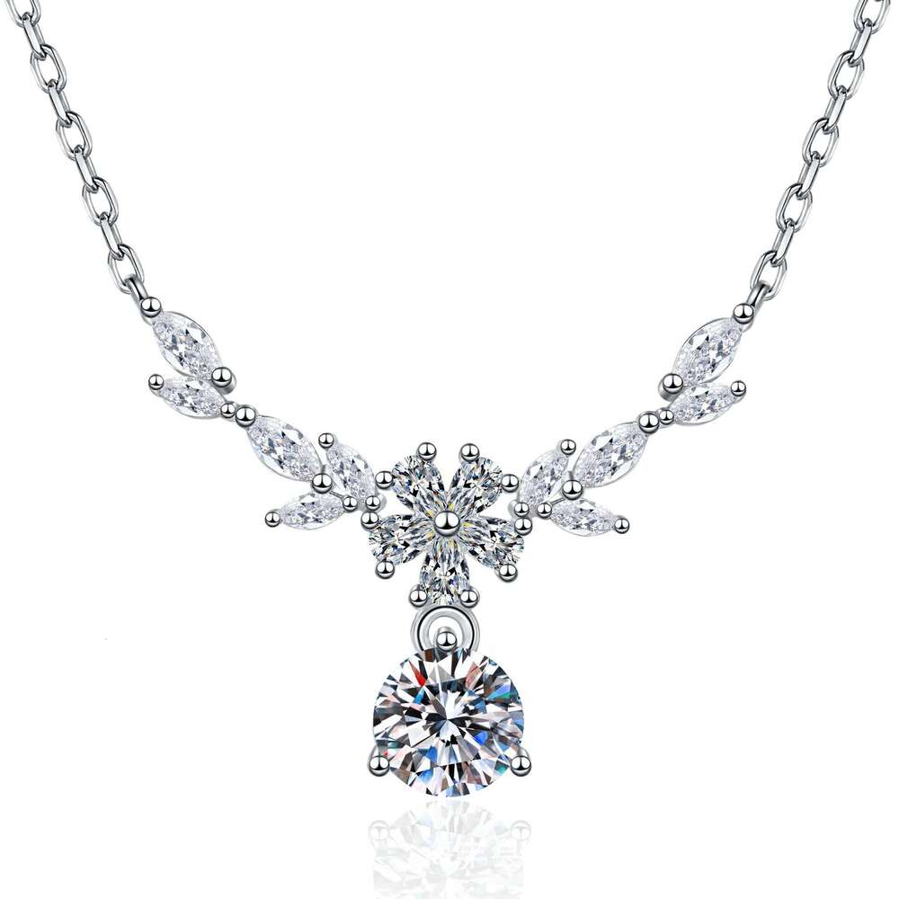 S Pure Sier Moissanite for Women, Floral Wheat Spike Collarbone Chain, Light Versatile Design, High-end Necklace Gift e57