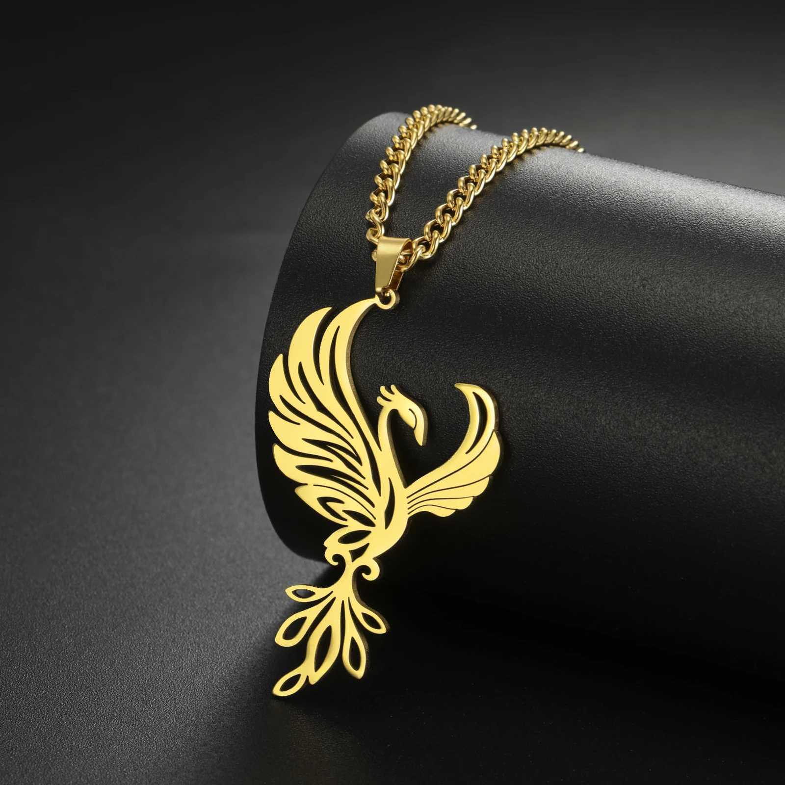 Megeton Fashion Mythical Phoenix Pendant Necklace For Women Men Stainless Steel Trendy Vintage M Cross Chain Jewelry Gifts W250718