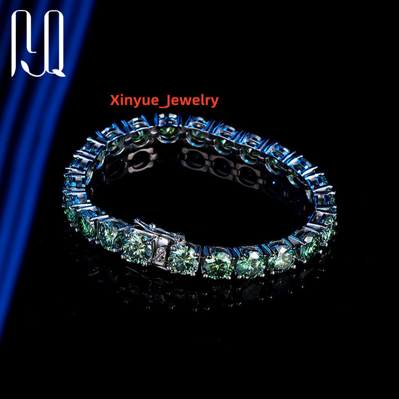 3/4/5/6.5mm Summer Color Blue Green Moissanite Tennis Bracelet 925 Sterling Silver Tennis Bracelet Green Moissanite Tennis Chain