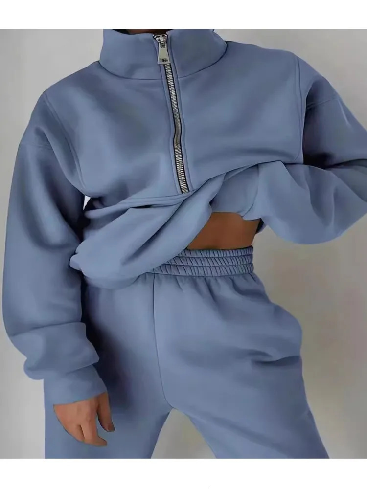 Fashion Street Casual Sports Sweatshirt And Trousers Two-piece Set Autumn Winter Solid Womens Holiday Pants Suit 250714