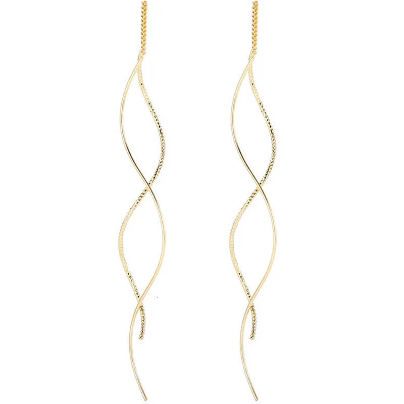 925 Sterling Silver Wave Earrings Simple Long Charm Delicate Geometric Shape Woman Earrings Birthday Gift Fine Jewellery 250715