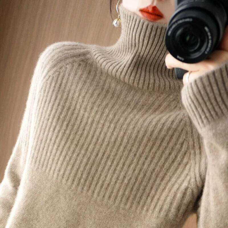 Winter High Neck Sweater Women New Loose Pullover Autumn Warm Cashmere Knitted Women's Long Sleeve Top Solid Color Comfortable MDNG