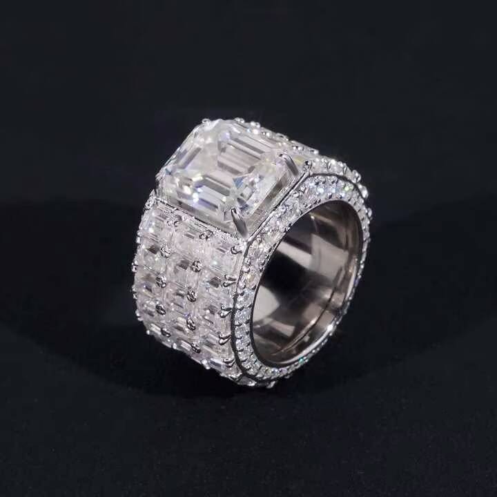 Luxury Marquise Cut Moissanite Fully Band Ring Moissanite VVS Pass Diamond Test 925 Sliver Gold Plated Mens Rings Ready to Ship