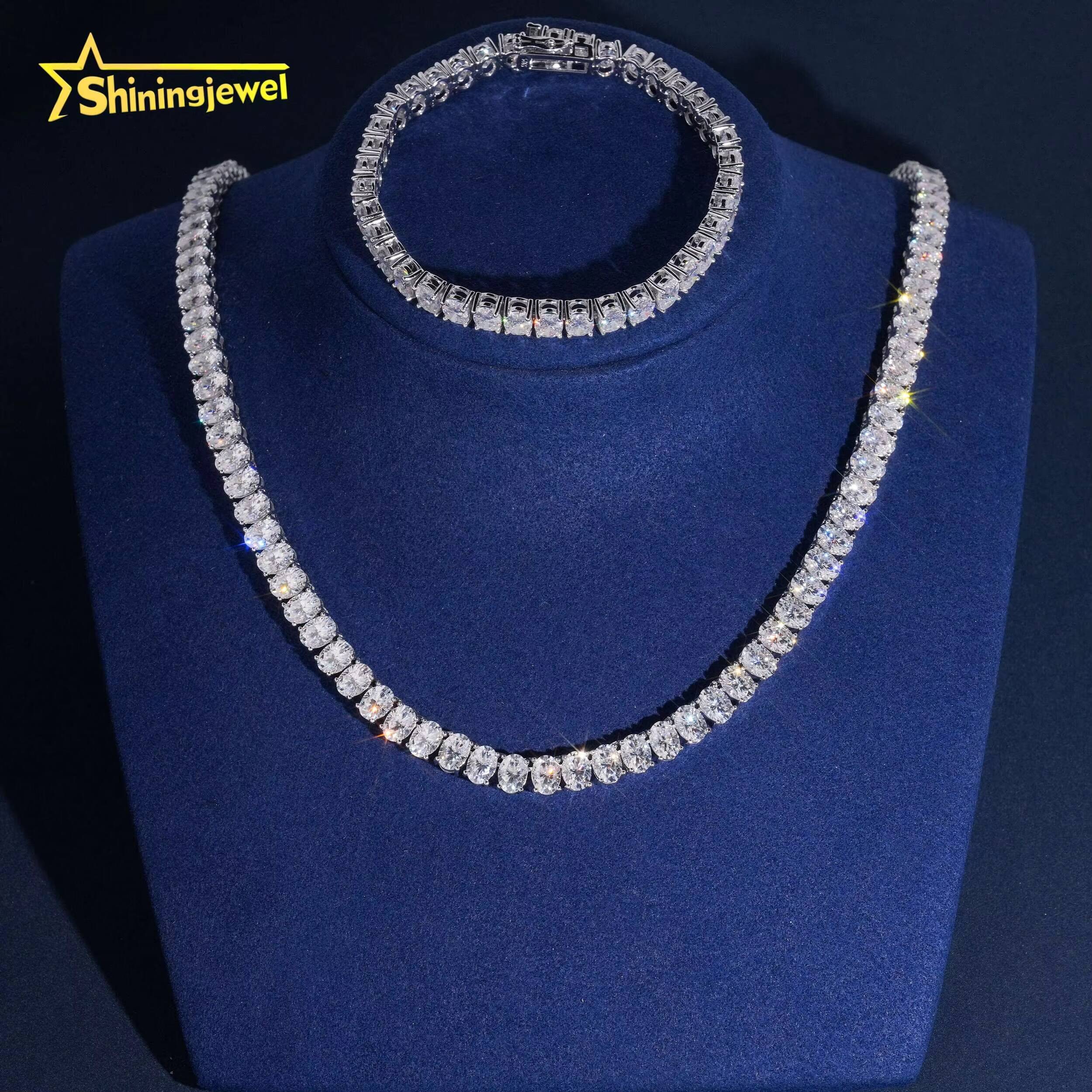 New Fashion Iced Out Oval Tennis Chain 925 Silver Moissanite Diamond 5*7mm 1Carat Tennis Necklace Pass Diamond Tester