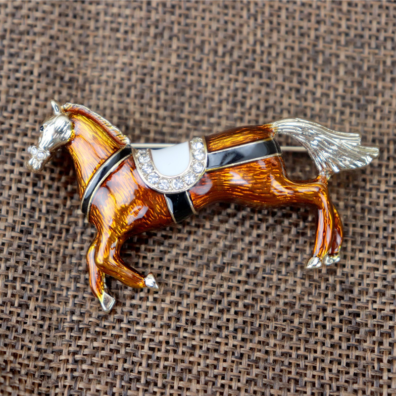 Palace Style Enamel Oil Drop Inlaid Dia Galloping Horse Brooch ddmythur