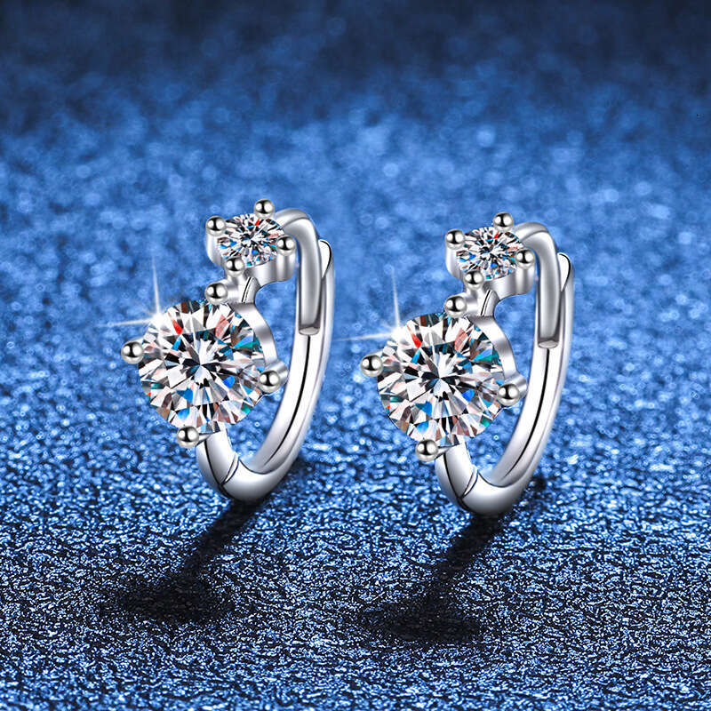 S Pure Sier Plated PT950 Elegant Simple Hoop D Color Moissanite Earrings Women's Jewelry 139