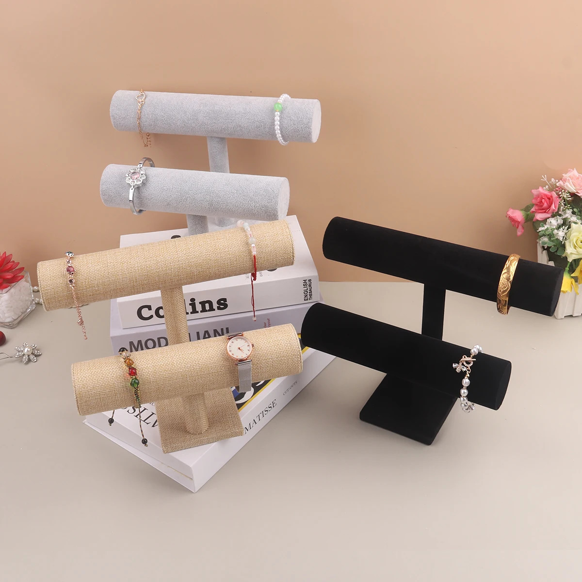Velvet Jewelry Bracelet Storage Display Chain Watch T-Bar Rack Organizer Hard Stand Holder Jewelry Display Bracelet Display 250717