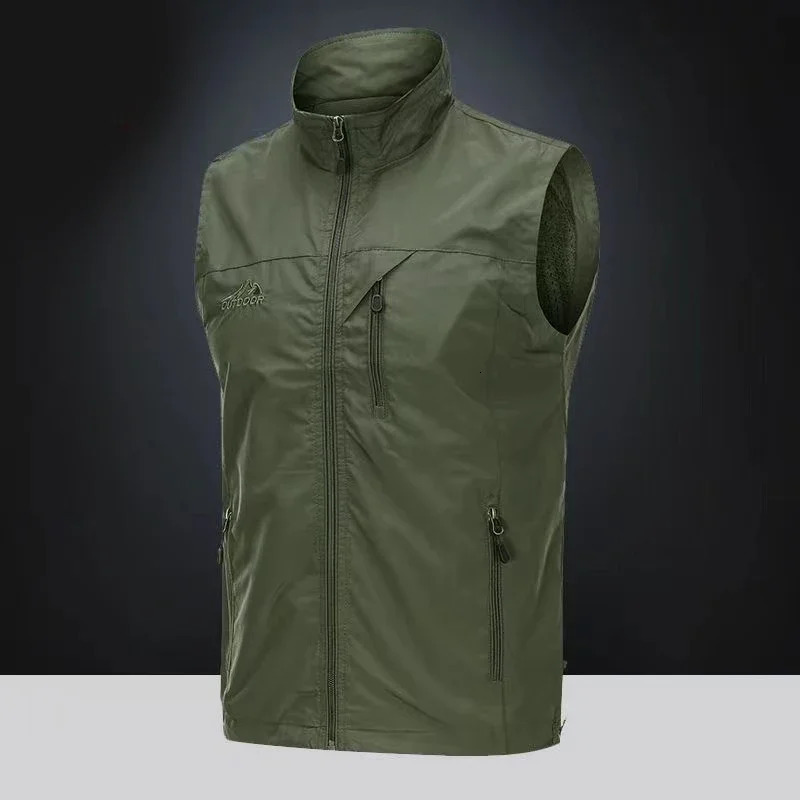 Spring and Summer Thin Middle Elderly Casual Vest Mens Solid Standing Neck Breathable Large Loose Shoulder Coat 250707