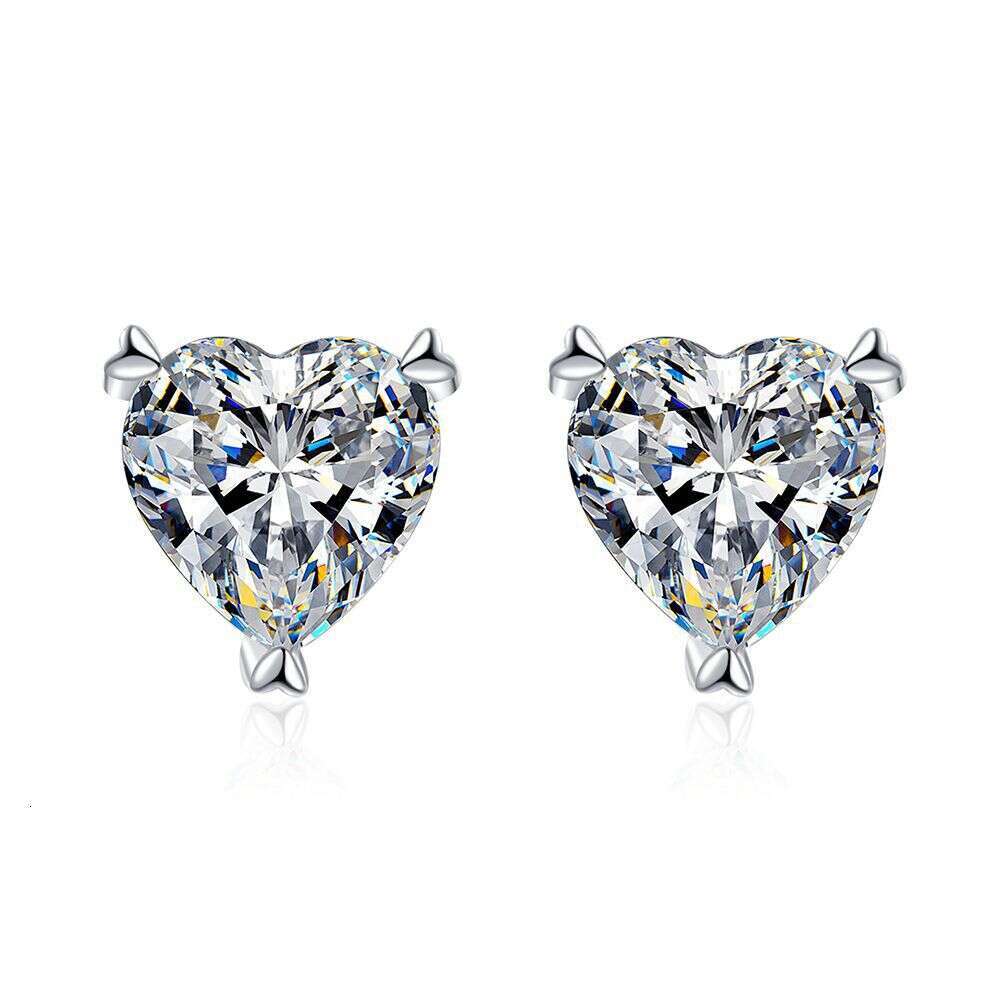Sterling Sier for Women Plated PT950 Simple Elegant 1 Carat Irregular Heart-shaped Moissanite Earrings 422