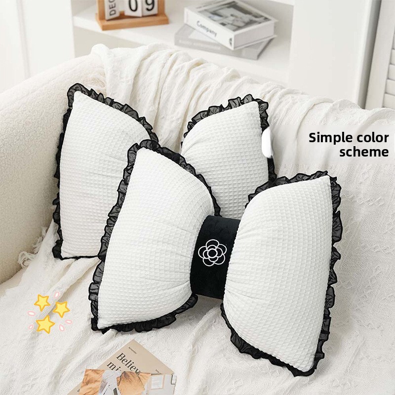 Lanjia Waffle Bowknot Cushion Lace Edge Camellia Lumbar Summer Cool Breathable Comfortable Waist Support Girly Living Room Pillow Ddmythur E C Fe