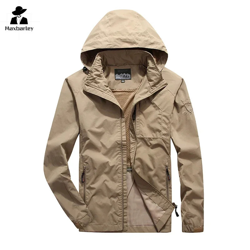 Mens Windbreaker Hiking Jacket Mens Thin Waterproof MA-1 Pilot Hooded Coat Mens Outdoor Work Clothes Spring and Autumn 250717