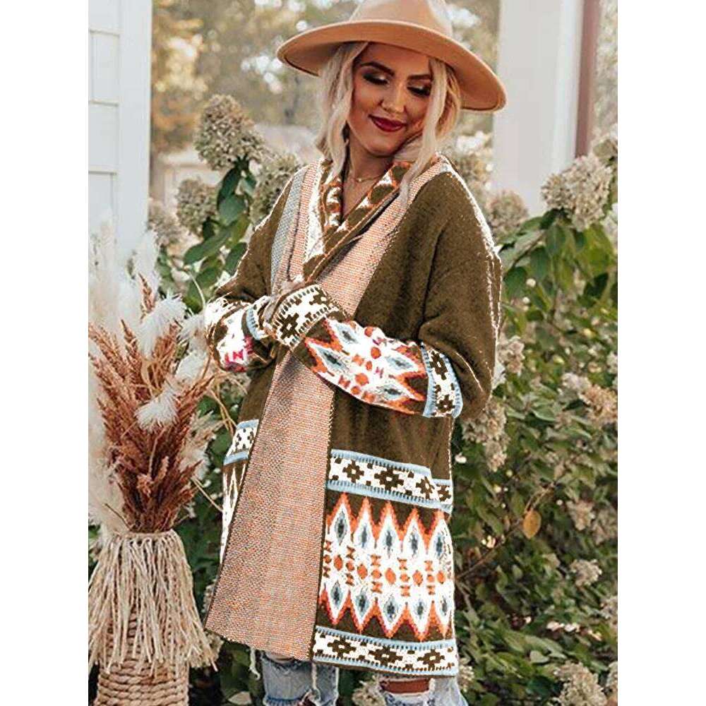 Designer Clothing Gypsylady Geometry Vintage Knitted Sweater Cardigan Blue Open Front Autumn Spring Women Ethnic Boho Ladies Long Jumper Sweaters Fash