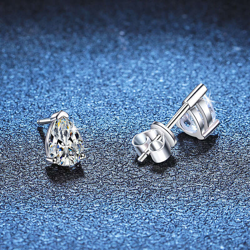 S Pure Sier Classic Simple Light Japanese and Korean Style Water Drop 1 Carat Moissanite Earrings for Women 03b