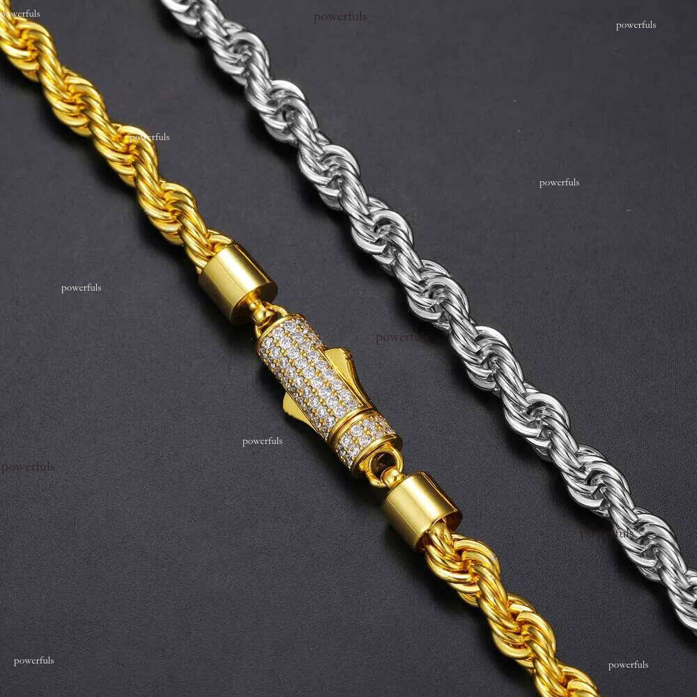 6mm 12mm 14K Gold Plated Solid Sterling Sier VVS Moissanite Dia Iced Out Lock Rope Chain Necklace For Men