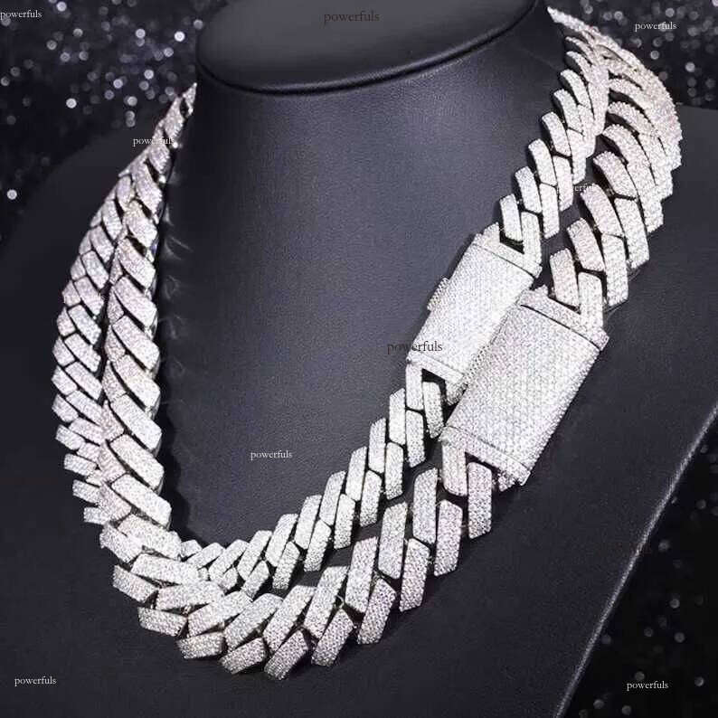 Hiphop Necklace Sterling Sier 20mm 3rows Iced Out Vvs Moissanite Cuban Link Chain