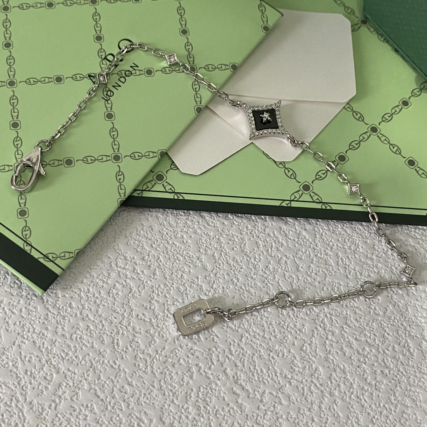 Silver - Toned Bracelet With Black Enamel, Rhinestone Halo, And Star Detail Stylish Daily & Party Jewelry Gift For Her High - Quality And Elegant Acce