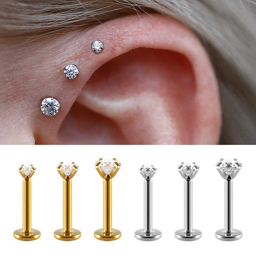 2PC Labret Tragus Stud Earrings 16G Surgical StainlESS Steel CZ Crystal Monroe Helix Cartilage Conch Lip BoDY Piercing JXJ250718