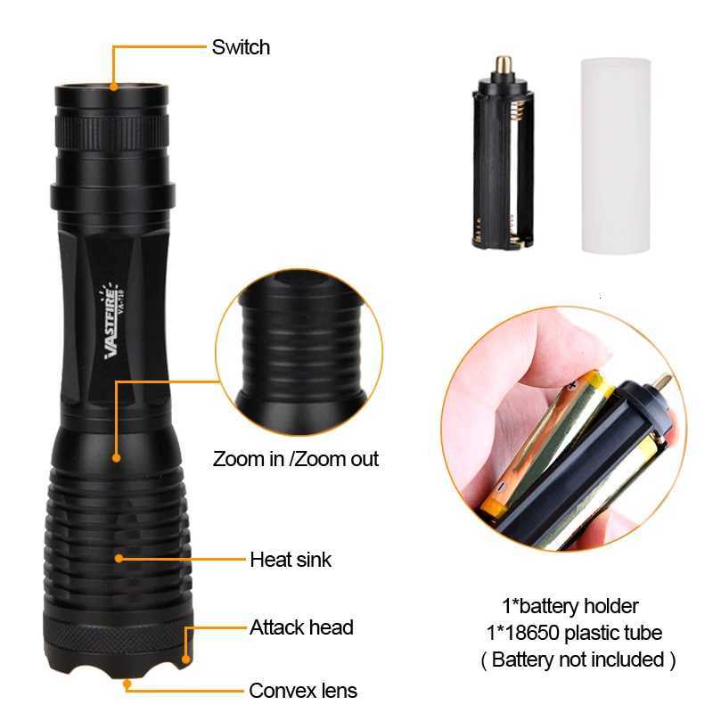 Hunting Flashlight C8s Zoomab White/Red/Green Light Tactical Flashlight D Weapon Gun Light Flashlight 18650 USB Cam LampXJ250718