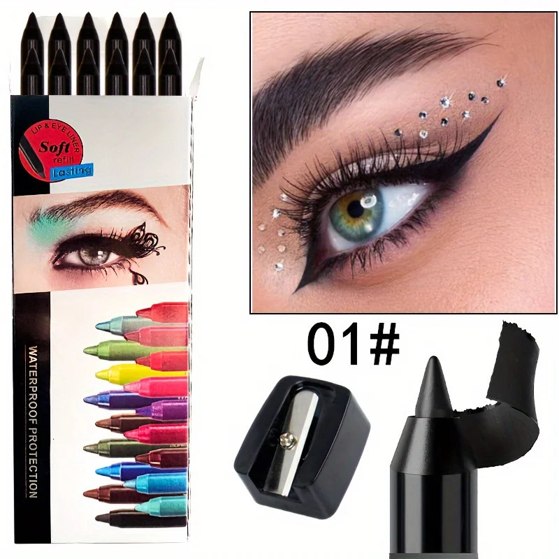 12pcs eyeliner eyeshadow pencil Universal send a pencil sharpener waterproof 250716