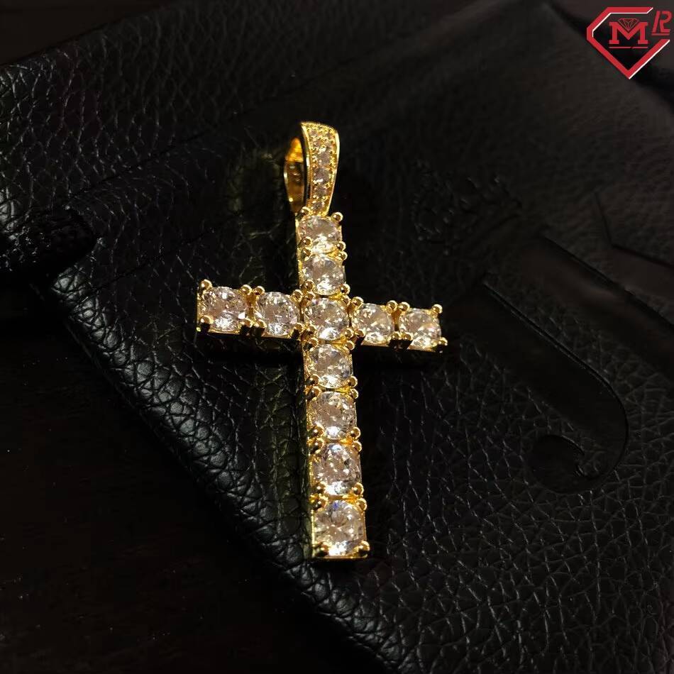 Simple Design Men Women Cross Moissanite Pendant Hip Hop Iced Out Solid 925 Silver Vvs Moissanite Cross Pendant