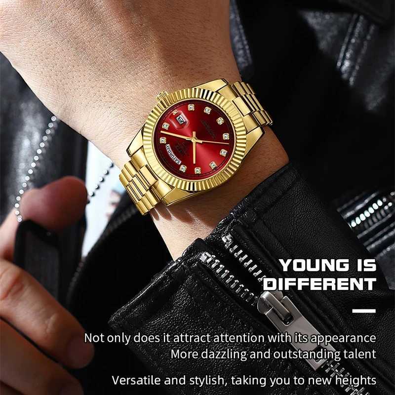 NIBOSI Luxury Gold Quartz Watch Men Stainless Steel Waterproof Luminous Date Week Fashion Diamond Mens Watches Relogio Masculino W250718