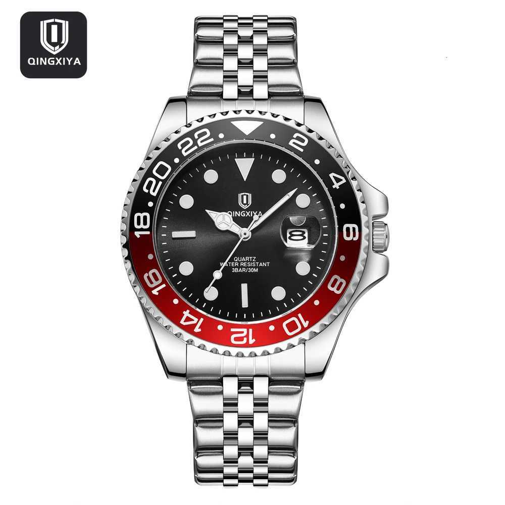 Qingxiya Brand New Fashion Date Quartz Watch Men Stainless Steel Waterproof Luminous Bezel Rotation Luxury Men Watches Relogio W250718