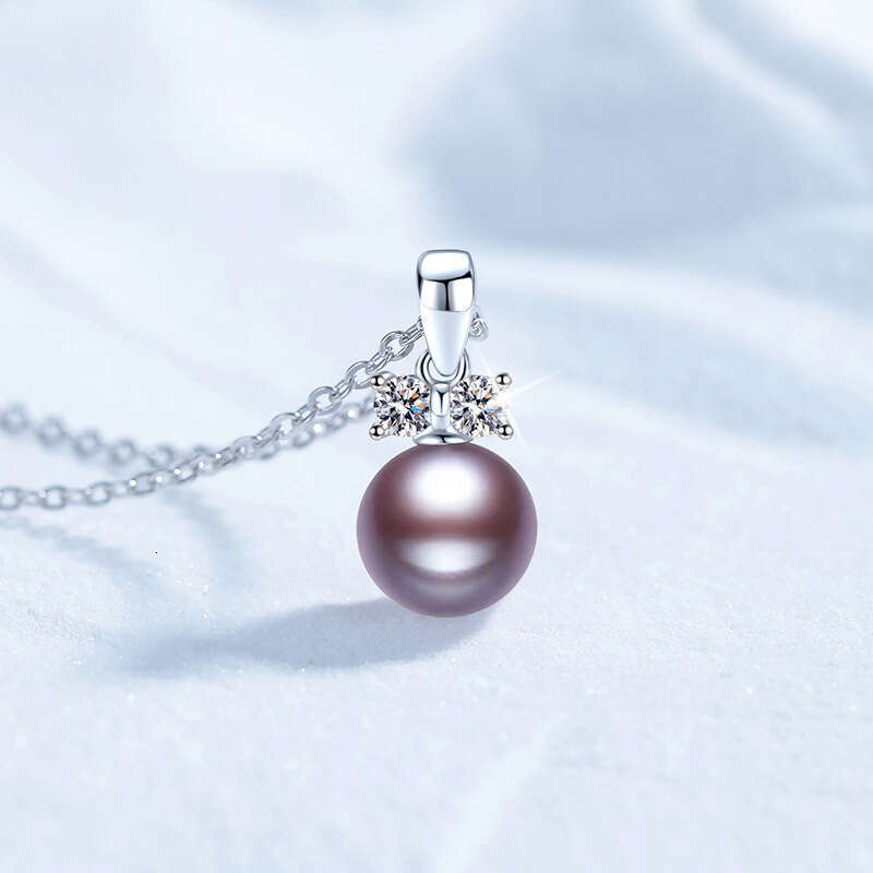 Moissanite Princess Diana Imperial Purple Natural Freshwater Pearl Pendant Sterling Sier Necklace d83