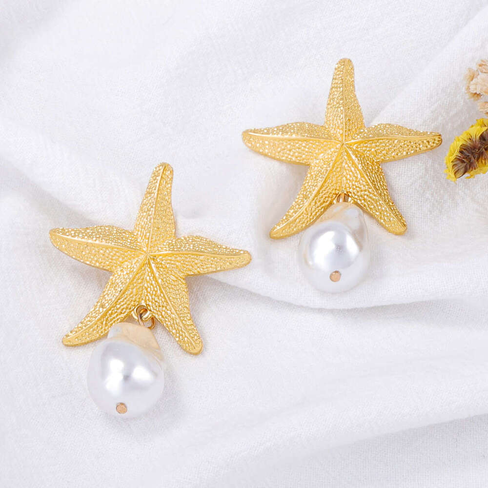ZA Summer Simple Fashionable Alloy Starfish Imitation Pearl Women's Earrings Beach Vacation Style