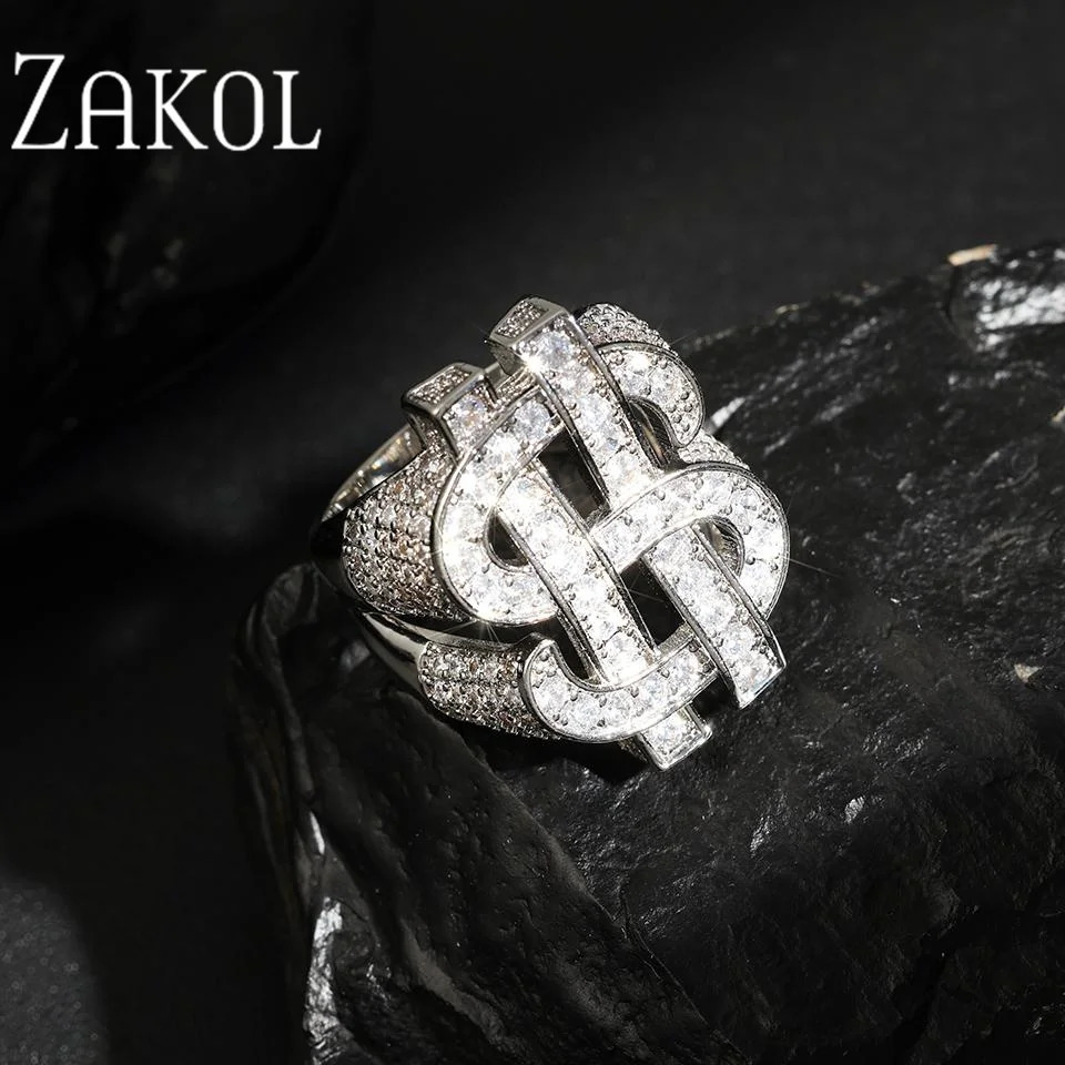 ZAkol Hip-Hop Rock US Dollar Zircon Ring for Women Micro-Set Shiny Charm Womens Daily Party Jewelry Accessories Female 250717