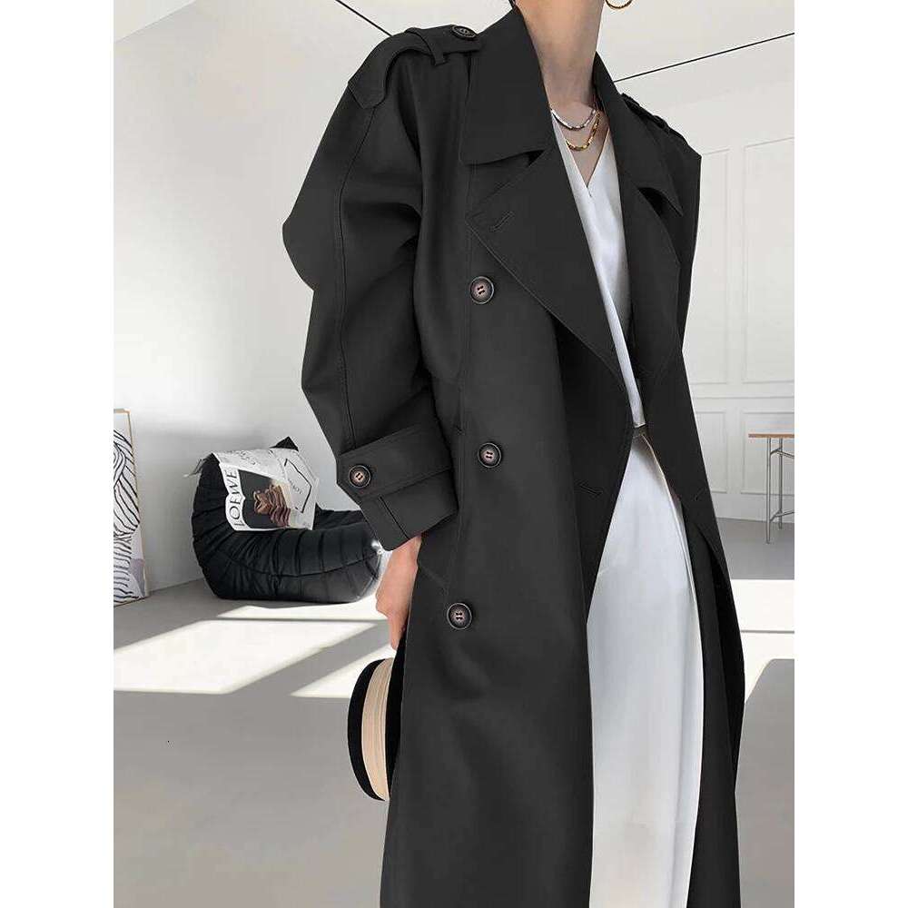 Fashion Autumn New Office Lady Women's Trench Lapel Double Breasted Loose Outwear Windbreaker Long Sleeve Women Coat