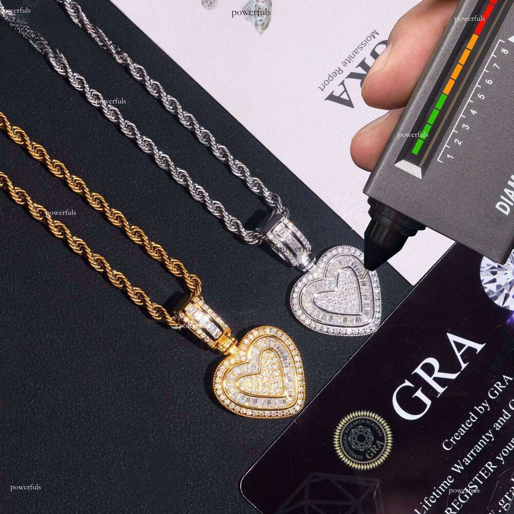 No Tarrifs US Warehouse RTS GRA Certificate Pure Sier Hip Hop Iced Out VVS Moissanite Heart Pendant