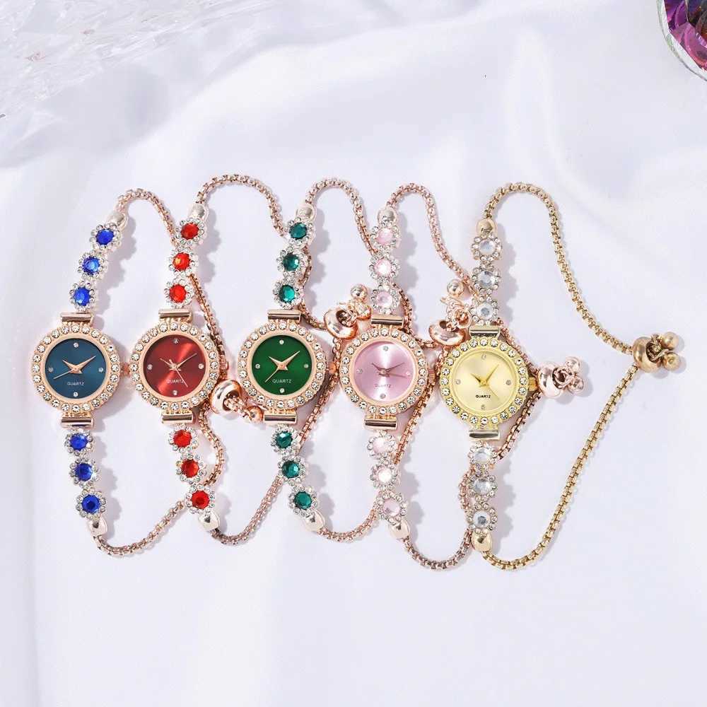 Womens Watch Fashion Color Imitation Gemstone Fashion Style Quartz Watch Pullable Bracelet Womens Watch Girls Gift W250718