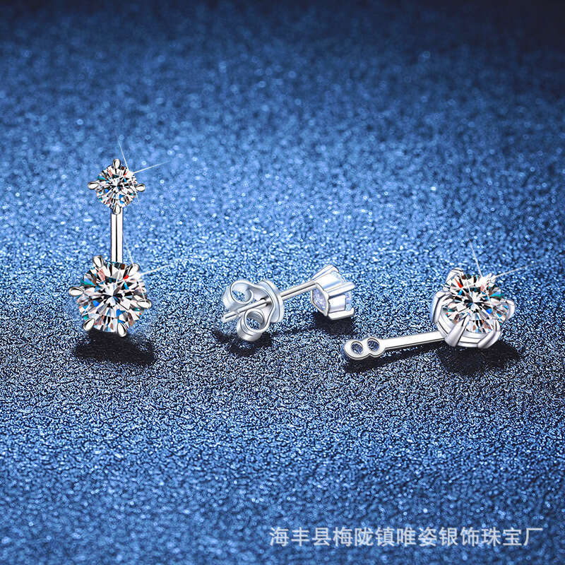 New Double-Wear Moissanite S Pure Sier Small Exquisite Light Fashion Earrings 3dc