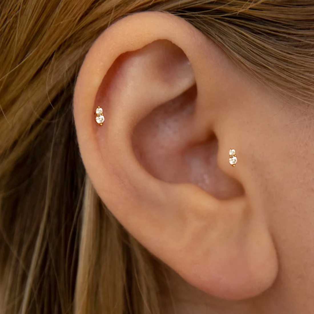 925 Silver Golden Single European and American Fashionable Simple Size Zircon Flat Head Piercing Earrings for Women Gift XJ250718