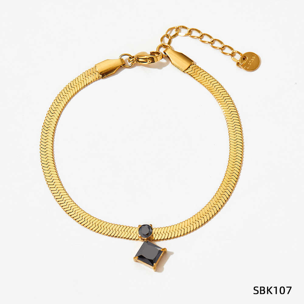 Blogger Single Dia Rhombus Zircon Stainless Steel Clavicle Chain Women's Color-Retaining Flat Snake Bone Bracelet Jewelry