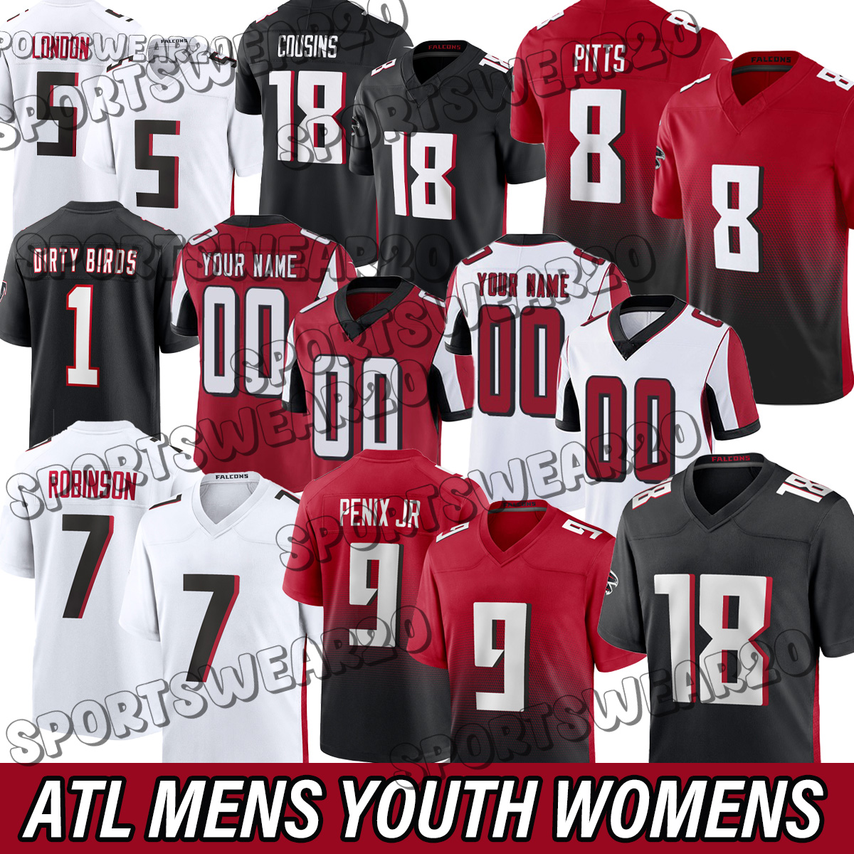 Atlantacity Falconsjersey Bijan Robinson 18 Kirk Cousins Drake London Kyle Pitts Michael Vick Younghoe Koo Jessie Bates Michael Penix Jr Football Jerseys