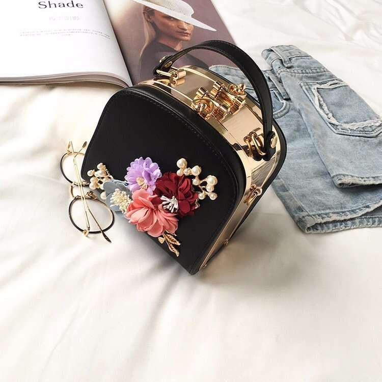 New Korean Style Metal Clip Camera Small Square Bag Fashion Evening Flower Single Shoulder Crossbody Handbag