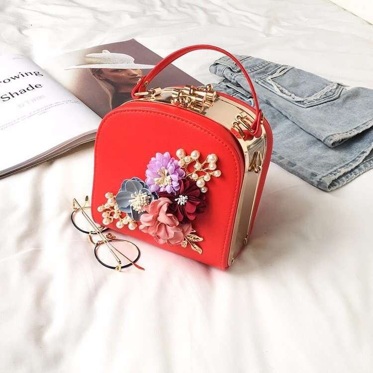 New Korean Style Metal Clip Camera Small Square Bag Fashion Evening Flower Single Shoulder Crossbody Handbag