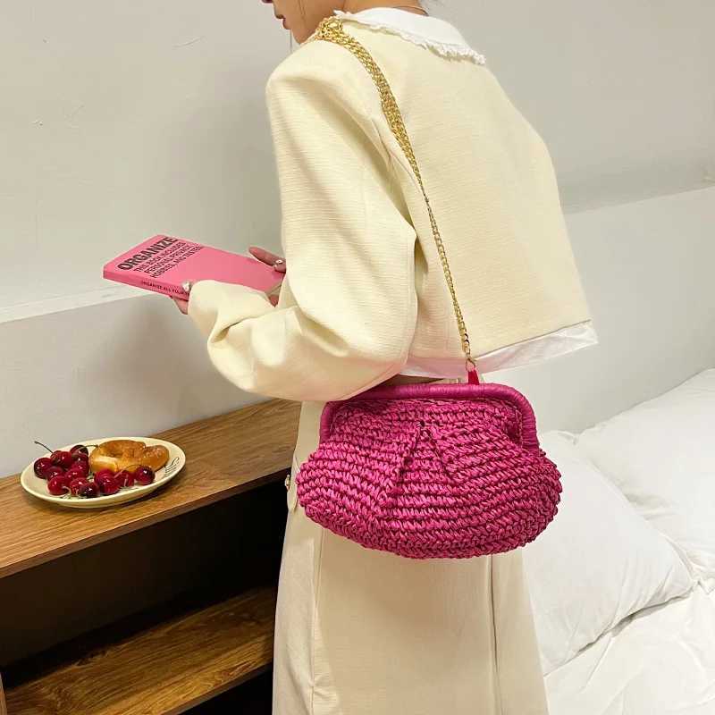 Gusure Summer Designer Shoulder Crossbody Bag Straw Weaving Clutch Purse Women Dumpling Crossbody Beach Bag Fashon Cloud Pouch Y250719