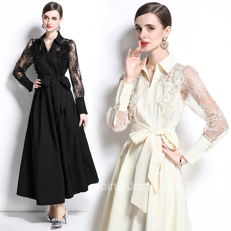6860 Spring Summer New Womens Fashion Elegant Mesh Embroidery Elegant Long Dress