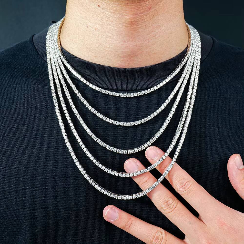 Wholesale Womens Silver 925 Mossanite Moissanite Tennis Chain Necklace Exclusive Discount Perfect Mens Gift