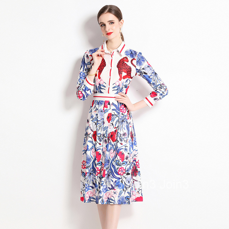 2066 Fashion Versatile Waist-Cinching Slimming Positioning Printed Dress